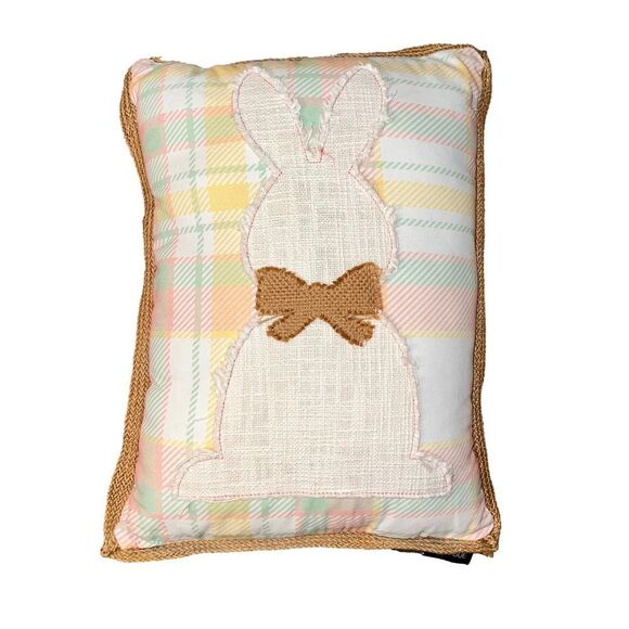 Plaid Throw Pillow with Burlap Trim, Bunny Patch, 20 x 15 inches - Picture 1 of 2